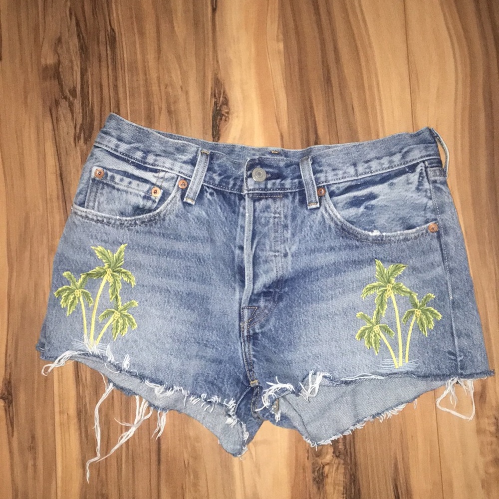 Levi embroidered denim shorts